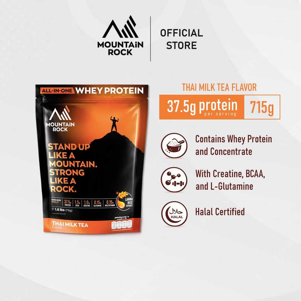 Mountain Rock Whey Protein All-In-One Thai Tea 715g | 37.5g Protein | BCAA Creatine | Halal