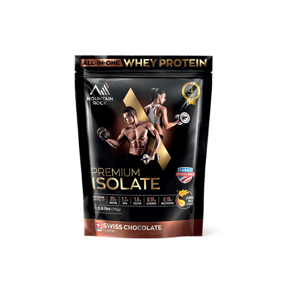 Mountain Rock Premium Isolate All-In-One Whey Protein 715g Swiss Chocolate | International Award-Winning | Halal Certified