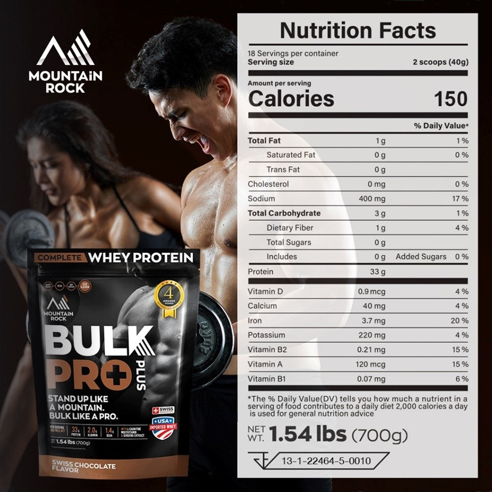 Mountain Rock Bulk Pro Plus Whey Protein 700g Swiss Chocolate | Award-Winning | Halal