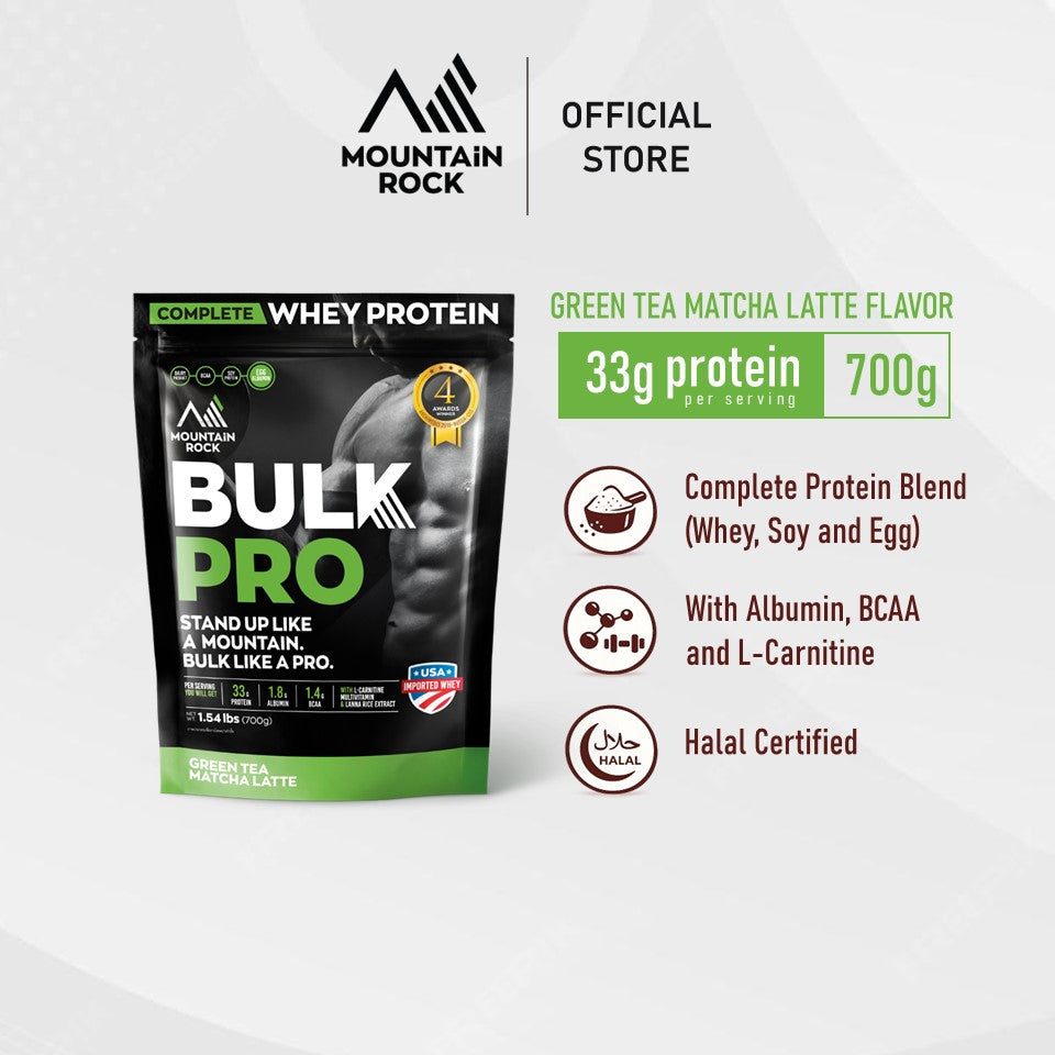 Mountain Rock Bulk Pro Complete Whey Protein 700g – Green Tea Matcha Latte | Mass Gainer, 33g Protein, Halal