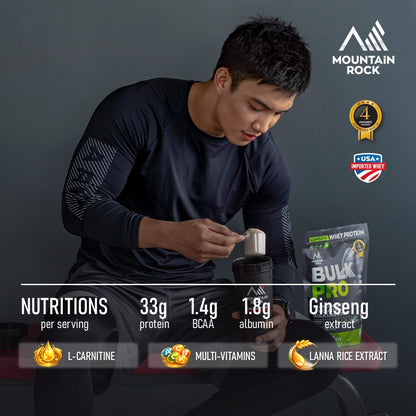Mountain Rock Bulk Pro Complete Whey Protein 700g – Green Tea Matcha Latte | Mass Gainer, 33g Protein, Halal